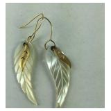 14k gold and shell leaf earrings