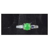 Size 7 Sterling silver green jade and tanzanite