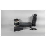 Decor group, milk can, wooden tray, clothes pins,