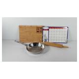 Kitchenwares, includes wooden cutting board,