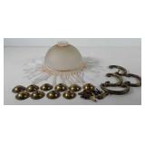 Hardware, includes glass lamp shade and brass