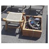 2pc lot. Footstool with chew marks, wood box with