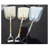3 Grain Scoop Shovels, 2 poly, 1 aluminum, seller