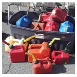 Tote with 11 Gasoline Or other Fuel containers,