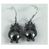 Blue howlite and chroma owl Silvertone earrings