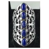 Size 8 lapis Lazuli stone 3CT platinum band ring
