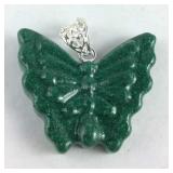 Sterling 47.25CT malachite butterfly pendant