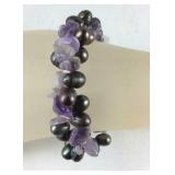 Pearl and Chip amethyst stretch bracelet