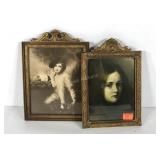 Two early frames with prints, boy 8x12, girl 7x11