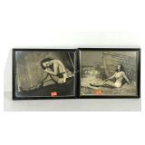 Two black and white pinup photo prints, both