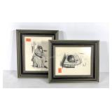 Two black and white prints by the same artist,