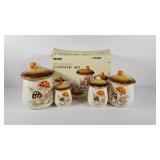 Merry Mushroom canister set with box, 5.5"-9"