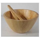 Wooden salad bowl with utensils, 12"