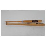 Two wooden mini bats, Louisville Slugger and