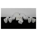 Crate & Barrel white, snack plates, mugs, sugar