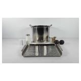 Kitchenwares, includes stainless stockpot, salt