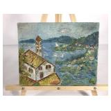 Small painting on canvas, seashore scene, signed