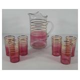 Glassware, includes pitcher and six tumblers,