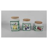 Canisters with fruit design, set of three, 5"-8"