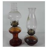 Two glass oil lamps, 13.5" and 15"