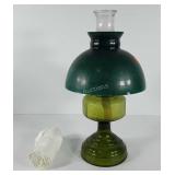 Hurricane oil lamp with avacado glass base and