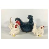 Ceramic chickens and rooster