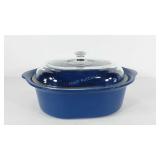 Blue ceramic casserole with glass lid, 12x10,