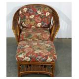 Rattan chair and ottoman, cushions need cleaned,