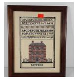 Cross stitch sampler, named Saffern, framed 13x16