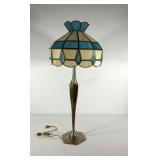 Mid century teak and metal tall table lamp with