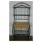Bakers rack, green metal frame, 67" tall