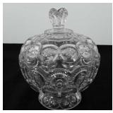 Glassware, covered candy dish with moon and stars