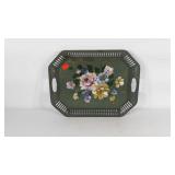 Floral painted toleware tray, 17.5" × 13.5"