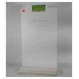 Standing dry erase menu board with wooden base,