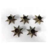 Made in Denmark brass star candleholders,  five