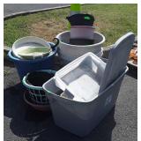 Group of plastic planter pots, muck Pail, etc.