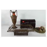 Home decor, includes brass dual handled vase