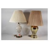 Two table lamps, one with painted floral design,