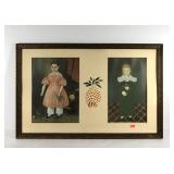 Folk art portraits, framed and matted,