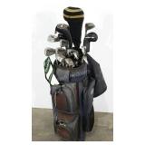 Golf bag, mixed clubs including Titleist putter,