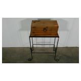 Wooden box on metal frame stand, 30" tall