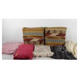 Linens, embroidered bed skirt, decor throw