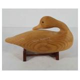 Wooden decoy duck with wooden stand, unfinished,