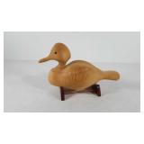 Wooden decoy duck with wooden stand, unfinished,