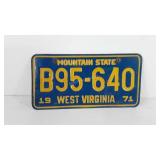West Virginia license plate, 1971