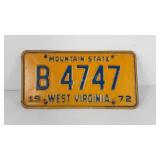 West Virginia License plate, 1972