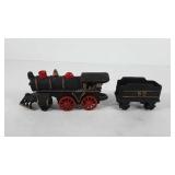 Cast iron locomotive and train car, 3" and 7.5"