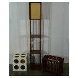 Floor lamp, magazine rack, cube with round
