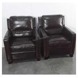 Pair of Living Room Recliner Chairs, brown vinyl