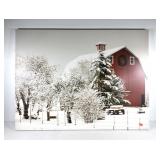 Winter barn scene decor stretched canvas, 48x36